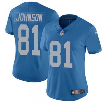 Women's Nike Detroit Lions #81 Calvin Johnson Blue Throwback Stitched NFL Limited Jersey