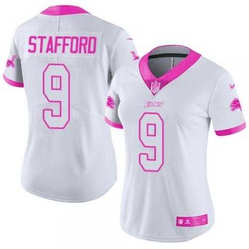 Women's Nike Detroit Lions #9 Matthew Stafford White Pink Stitched NFL Limited Rush Fashion Jersey