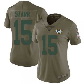 Women's Nike Green Bay Packers #15 Bart Starr Olive Stitched NFL Limited 2017 Salute to Service Jersey