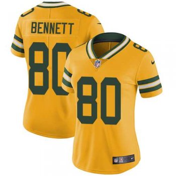 Women's Nike Green Bay Packers #80 Martellus Bennett Yellow Stitched NFL Limited Rush Jersey