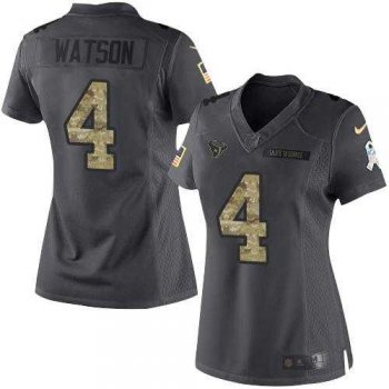 Women's Nike Houston Texans #4 Deshaun Watson Black Stitched NFL Limited 2016 Salute to Service Jersey