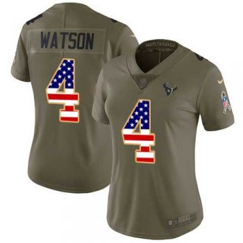 Women's Nike Houston Texans #4 Deshaun Watson Olive USA Flag Stitched NFL Limited 2017 Salute to Service Jersey