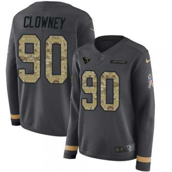 Women's Nike Houston Texans #90 Jadeveon Clowney Anthracite Salute to Service Stitched NFL Limited Therma Long Sleeve Jersey