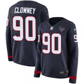 Women's Nike Houston Texans #90 Jadeveon Clowney Navy Blue Team Color Stitched NFL Limited Therma Long Sleeve Jersey