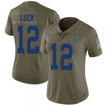 Women's Nike Indianapolis Colts #12 Andrew Luck Olive Stitched NFL Limited 2017 Salute to Service Jersey