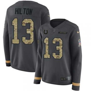 Women's Nike Indianapolis Colts #13 T.Y. Hilton Anthracite Salute to Service Stitched NFL Limited Therma Long Sleeve Jersey