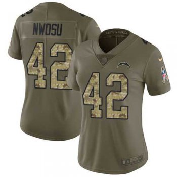 Women's Nike Los Angeles Chargers #42 Uchenna Nwosu Olive Camo Stitched NFL Limited 2017 Salute to Service Jersey