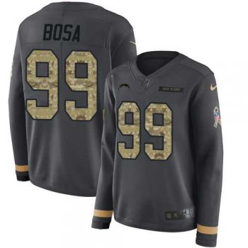 Women's Nike Los Angeles Chargers #99 Joey Bosa Anthracite Salute to Service Stitched NFL Limited Therma Long Sleeve Jersey