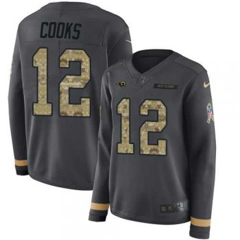 Women's Nike Los Angeles Rams #12 Brandin Cooks Anthracite Salute to Service Stitched NFL Limited Therma Long Sleeve Jersey