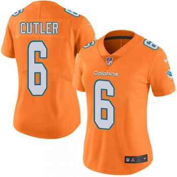 Women's Nike Miami Dolphins #6 Jay Cutler Orange Stitched NFL Limited Rush Jersey