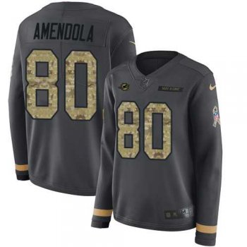 Women's Nike Miami Dolphins #80 Danny Amendola Anthracite Salute to Service Stitched NFL Limited Therma Long Sleeve Jersey