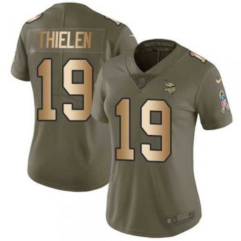 Women's Nike Minnesota Vikings #19 Adam Thielen Olive Gold Stitched NFL Limited 2017 Salute to Service Jersey