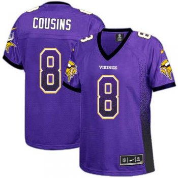 Women's Nike Minnesota Vikings #8 Kirk Cousins Purple Team Color Stitched NFL Elite Drift Fashion Jersey