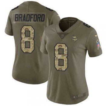 Women's Nike Minnesota Vikings #8 Sam Bradford Olive Camo Stitched NFL Limited 2017 Salute to Service Jersey