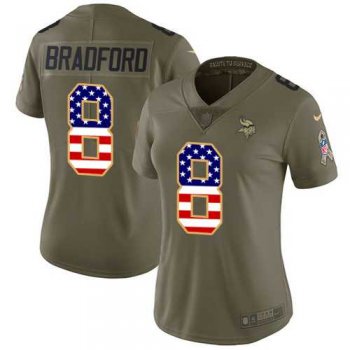 Women's Nike Minnesota Vikings #8 Sam Bradford Olive USA Flag Stitched NFL Limited 2017 Salute to Service Jersey