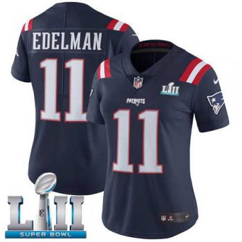 Women's Nike New England Patriots #11 Julian Edelman Navy Blue Super Bowl LII Stitched NFL Limited Rush Jersey