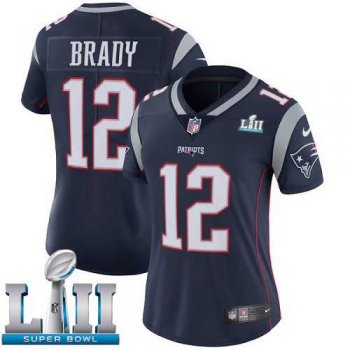 Women's Nike New England Patriots #12 Tom Brady Navy Blue Team Color Super Bowl LII Stitched NFL Vapor Untouchable Limited Jersey