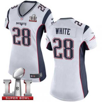 Women's Nike New England Patriots #28 James White White Super Bowl LI 51 Stitched NFL New Elite Jersey