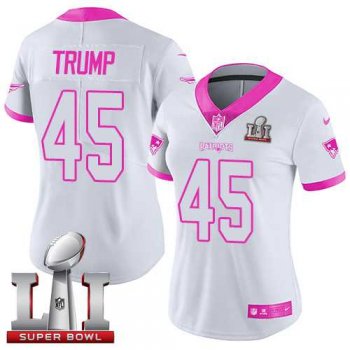 Women's Nike New England Patriots #45 Donald Trump White Pink Super Bowl LI 51 Stitched NFL Limited Rush Fashion Jersey