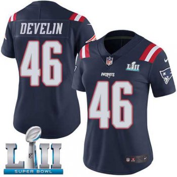 Women's Nike New England Patriots #46 James Develin Navy Blue Super Bowl LII Stitched NFL Limited Rush Jersey