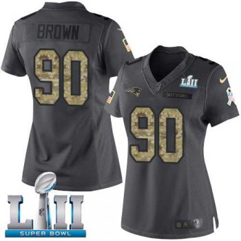 Women's Nike New England Patriots #90 Malcom Brown Black Super Bowl LII Stitched NFL Limited 2016 Salute to Service Jersey