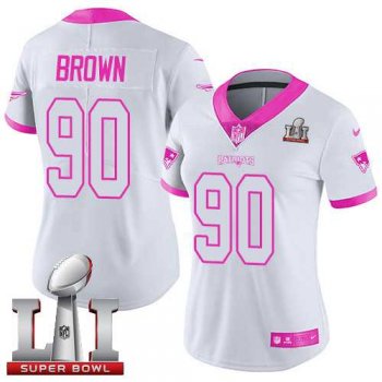 Women's Nike New England Patriots #90 Malcom Brown White Pink Super Bowl LI 51 Stitched NFL Limited Rush Fashion Jersey