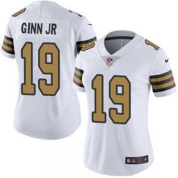 Women's Nike New Orleans Saints #19 Ted Ginn Jr White Stitched NFL Limited Rush Jersey