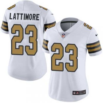 Women's Nike New Orleans Saints #23 Marshon Lattimore White Stitched NFL Limited Rush Jersey