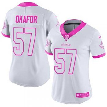 Women's Nike New Orleans Saints #57 Alex Okafor White Pink Stitched NFL Limited Rush Fashion Jersey