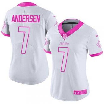 Women's Nike New Orleans Saints #7 Morten Andersen White Pink Stitched NFL Limited Rush Fashion Jersey