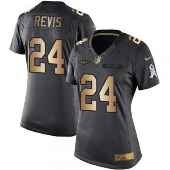 Women's Nike New York Jets #24 Darrelle Revis Anthracite Stitched NFL Limited Gold Salute to Service Jersey