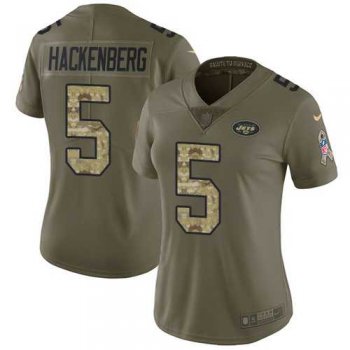 Women's Nike New York Jets #5 Christian Hackenberg Olive Camo Stitched NFL Limited 2017 Salute to Service Jersey