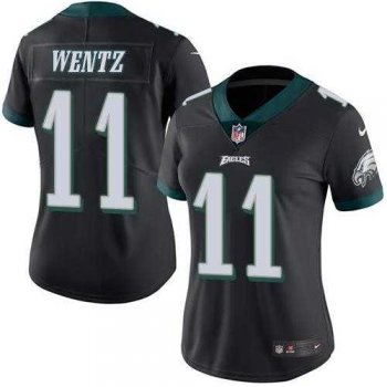 Women's Nike Philadelphia Eagles #11 Carson Wentz Black Stitched NFL Limited Rush Jersey