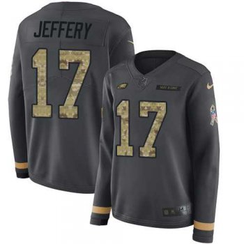 Women's Nike Philadelphia Eagles #17 Alshon Jeffery Anthracite Salute to Service Stitched NFL Limited Therma Long Sleeve Jersey