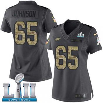 Women's Nike Philadelphia Eagles #65 Lane Johnson Black Super Bowl LII Stitched NFL Limited 2016 Salute to Service Jersey