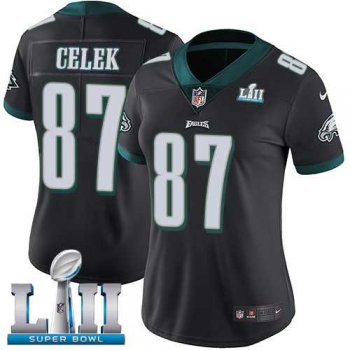 Women's Nike Philadelphia Eagles #87 Brent Celek Black Alternate Super Bowl LII Stitched NFL Vapor Untouchable Limited Jersey