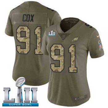 Women's Nike Philadelphia Eagles #91 Fletcher Cox Olive Camo Super Bowl LII Stitched NFL Limited 2017 Salute to Service Jersey