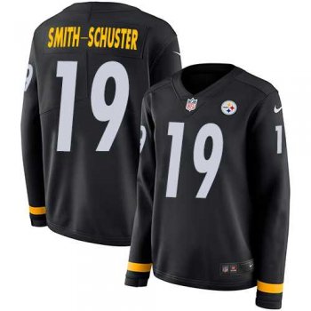 Women's Nike Pittsburgh Steelers #19 JuJu Smith-Schuster Black Team Color Stitched NFL Limited Therma Long Sleeve Jersey