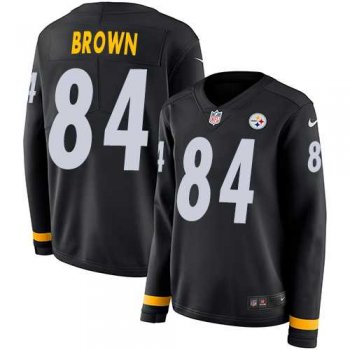 Women's Nike Pittsburgh Steelers #84 Antonio Brown Black Team Color Stitched NFL Limited Therma Long Sleeve Jersey