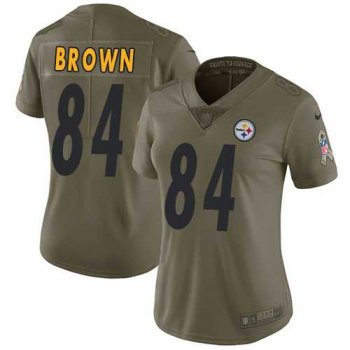 Women's Nike Pittsburgh Steelers #84 Antonio Brown Olive Stitched NFL Limited 2017 Salute to Service Jersey