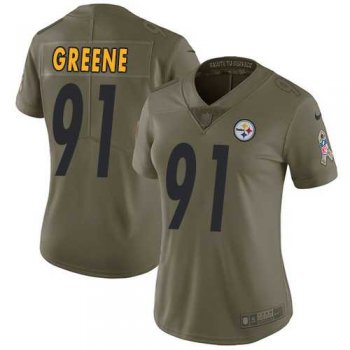 Women's Nike Pittsburgh Steelers #91 Kevin Greene Olive Stitched NFL Limited 2017 Salute to Service Jersey