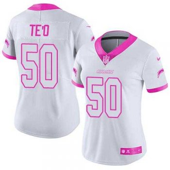 Women's Nike San Diego Chargers #50 Manti Te'o White Pink Stitched NFL Limited Rush Fashion Jersey