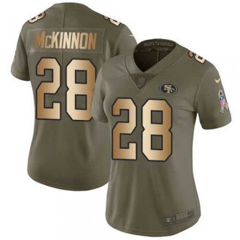 Women's Nike San Francisco 49ers #28 Jerick McKinnon Olive Gold Stitched NFL Limited 2017 Salute to Service Jersey