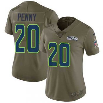 Women's Nike Seattle Seahawks #20 Rashaad Penny Olive Stitched NFL Limited 2017 Salute to Service Jersey