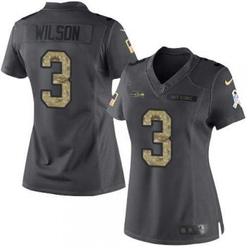 Women's Nike Seattle Seahawks #3 Russell Wilson Anthracite Stitched NFL Limited 2016 Salute to Service Jersey