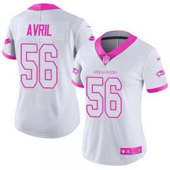 Women's Nike Seattle Seahawks #56 Cliff Avril White Pink Stitched NFL Limited Rush Fashion Jersey