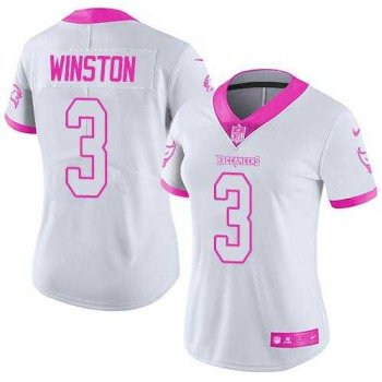 Women's Nike Tampa Bay Buccaneers #3 Jameis Winston White Pink Stitched NFL Limited Rush Fashion Jersey