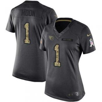 Women's Nike Tennessee Titans #1 Warren Moon Anthracite Stitched NFL Limited 2016 Salute to Service Jersey