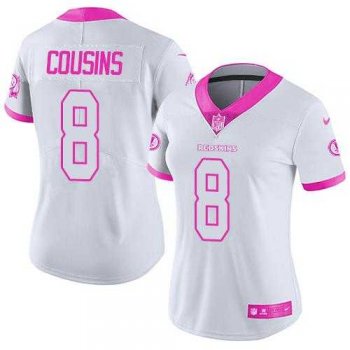 Women's Nike Washington Redskins #8 Kirk Cousins White Pink Stitched NFL Limited Rush Fashion Jersey