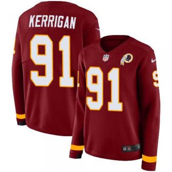 Women's Nike Washington Redskins #91 Ryan Kerrigan Burgundy Red Team Color Stitched NFL Limited Therma Long Sleeve Jersey